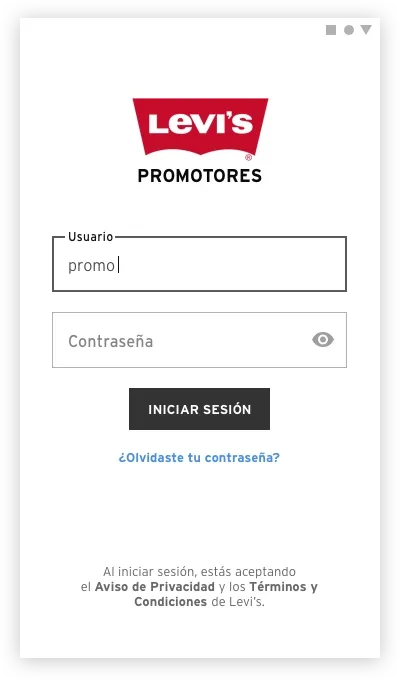 Levi's promoter app — login screen