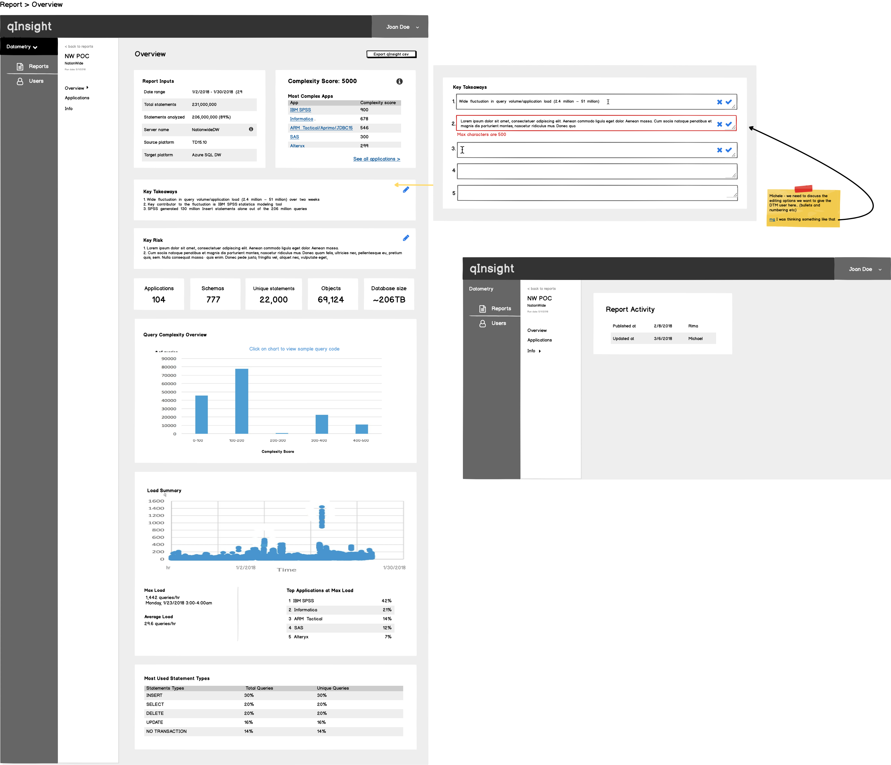 Datometry qInsight Wireframes